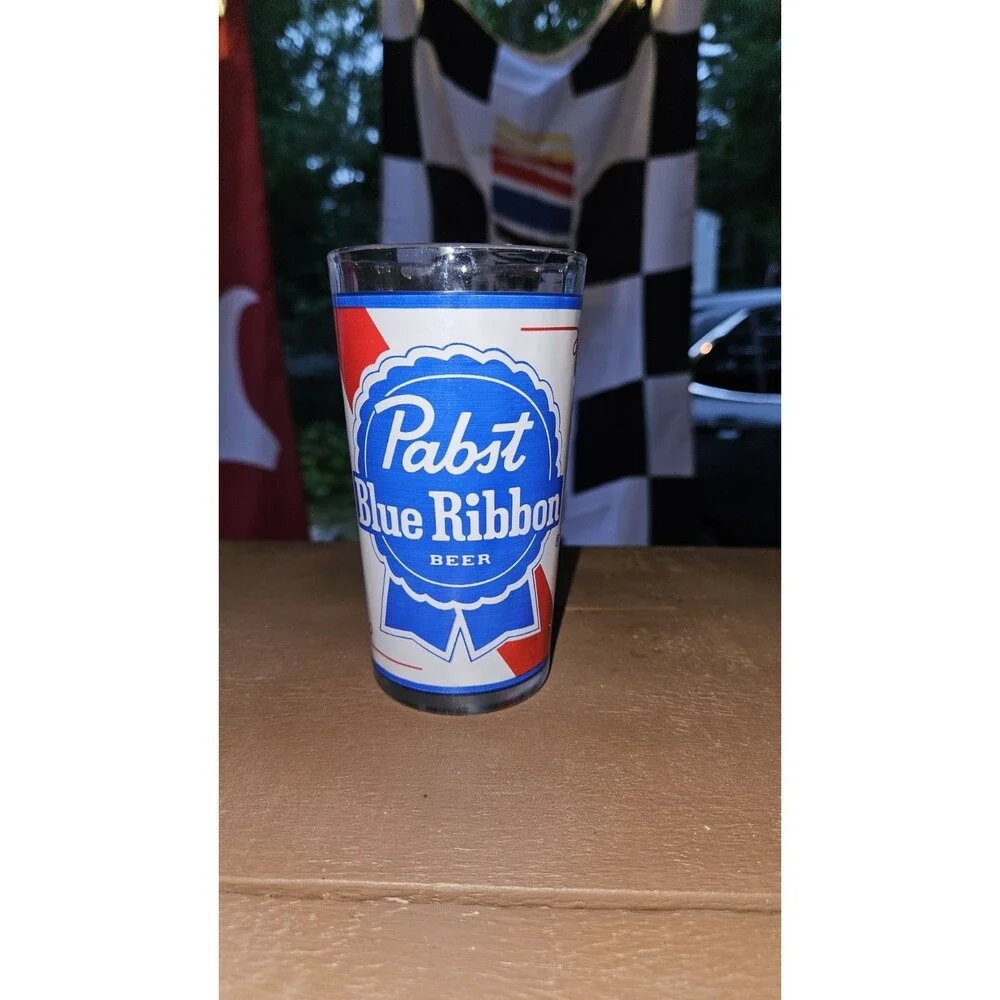 Vintage Pabst Blue Ribbon PBR & Budweiser Beer Glasses Set of 2 12 oz Barware